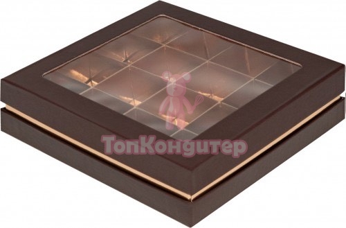 Коробка на 16 конфет "Люкс" Коричневая/Золото 18 см*18 см* 4,5 см